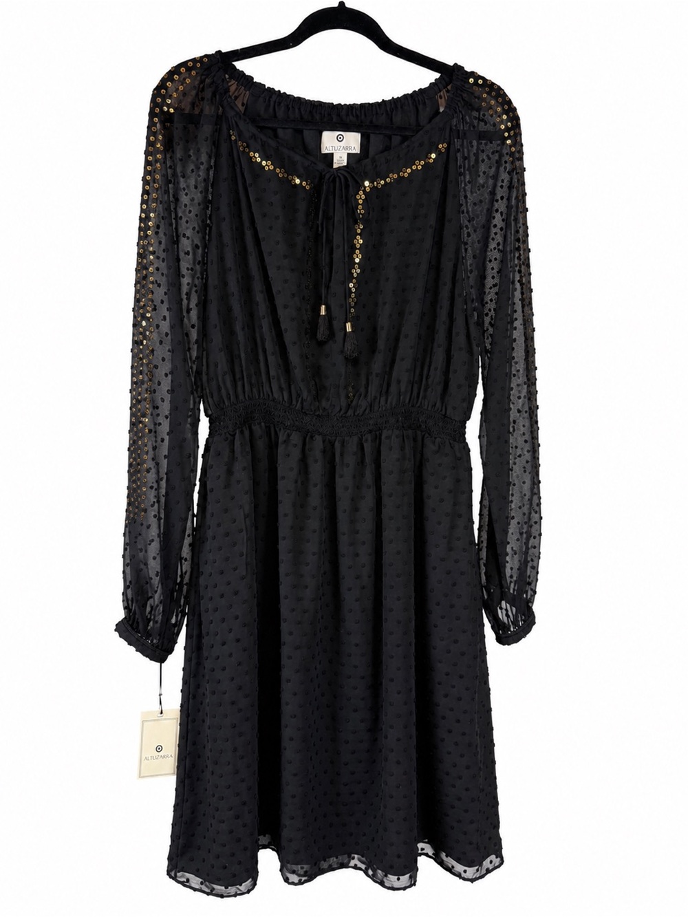 Altuzarra For Target Black Swiss Dot Long-Sleeve Dress with Gold Sequin Accents